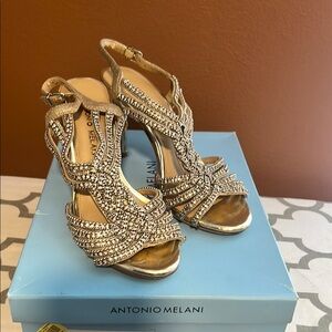 Antonio Melani Gold Stiletto Heels with Strappy Design